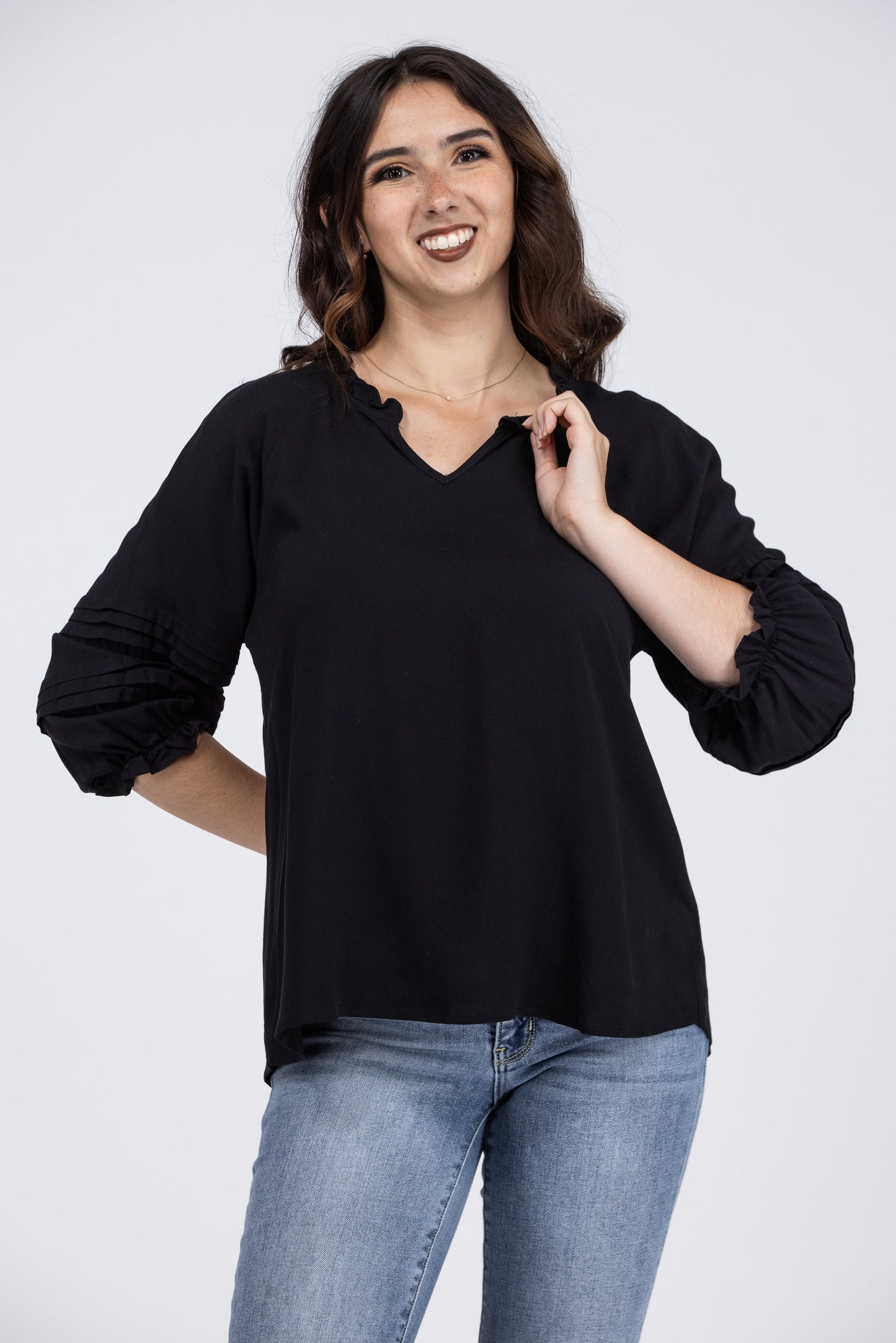 Ruffles My Pleats Women's Long Puff Sleeve Top