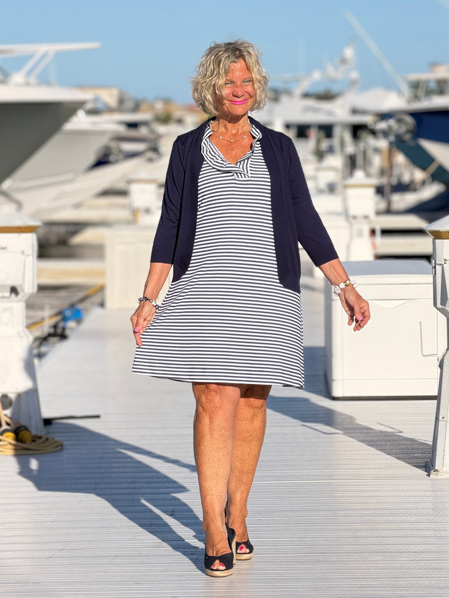 DOCKSIDE NAVY SLEEVELESS RUFFLE DRESS