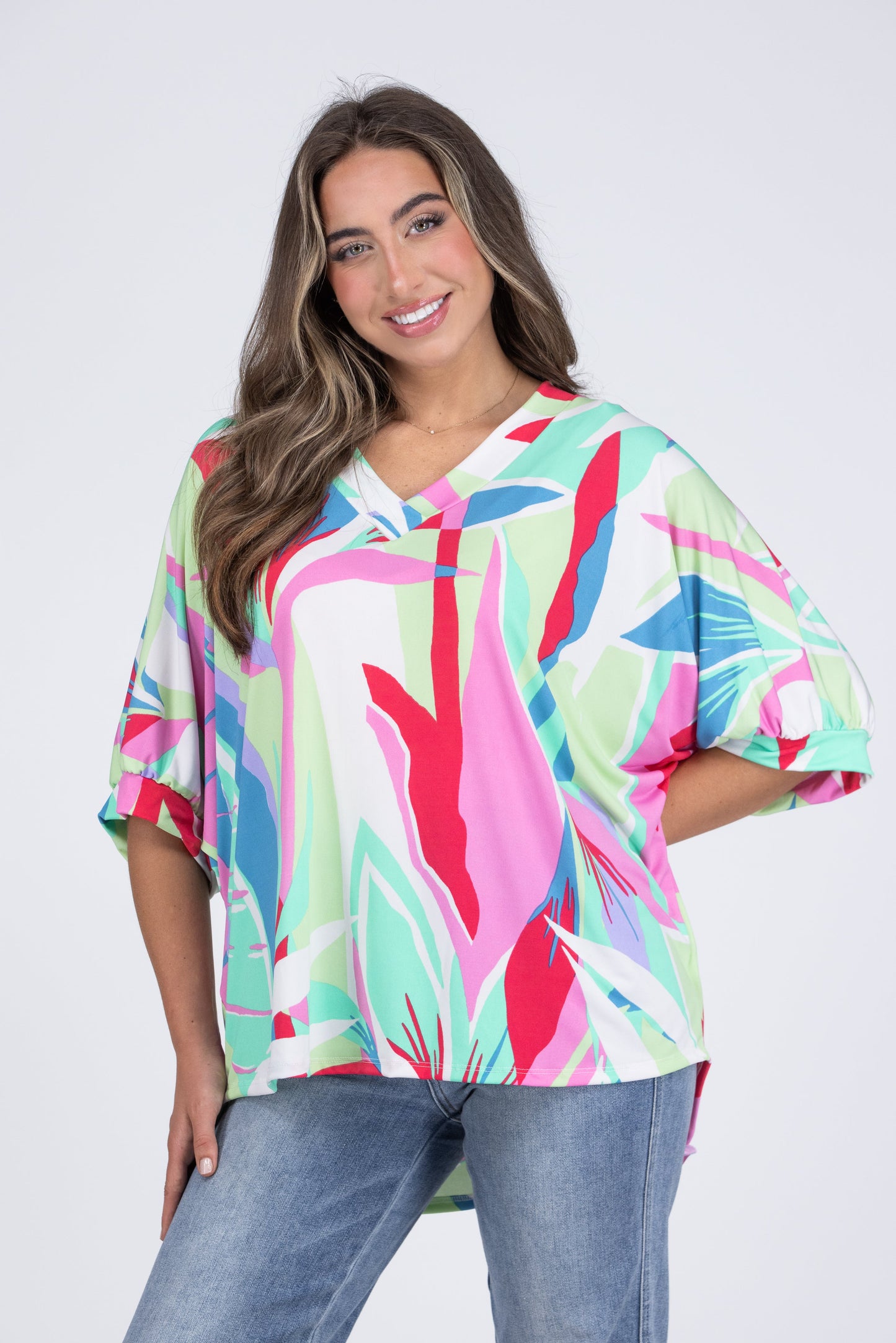 Consider Yourself Women's Bright Hi-Lo 3/4 Sleeve Top