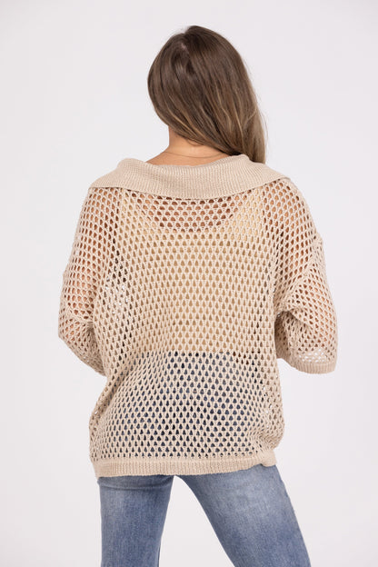 Sweet Breeze Women's Collared Neck Short Sleeve Sweater
