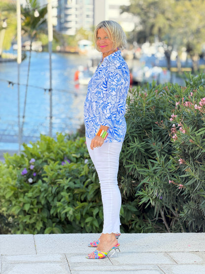 LULU B HIBISCUS COAST COLLAR SLEEFVE TOP