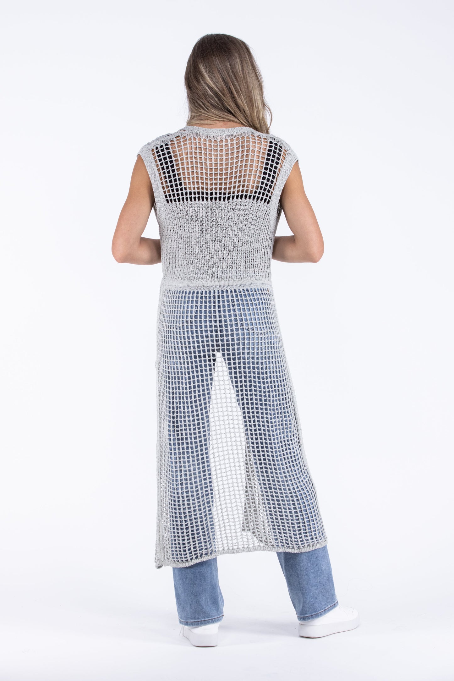 Flying Free Women's Boho Open Knit Sleeveless Cardigan