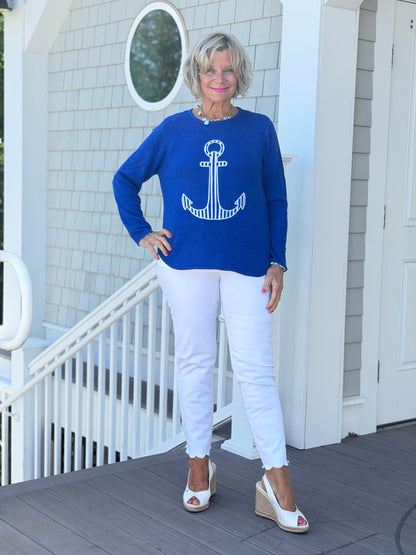 DOCKSIDE NAUTICAL COBALT STRIPE ANCHOR SWEATER