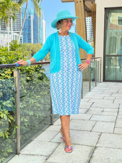 LULU B COASTAL BLOOM MIDI SHIFT MAXI DRESS