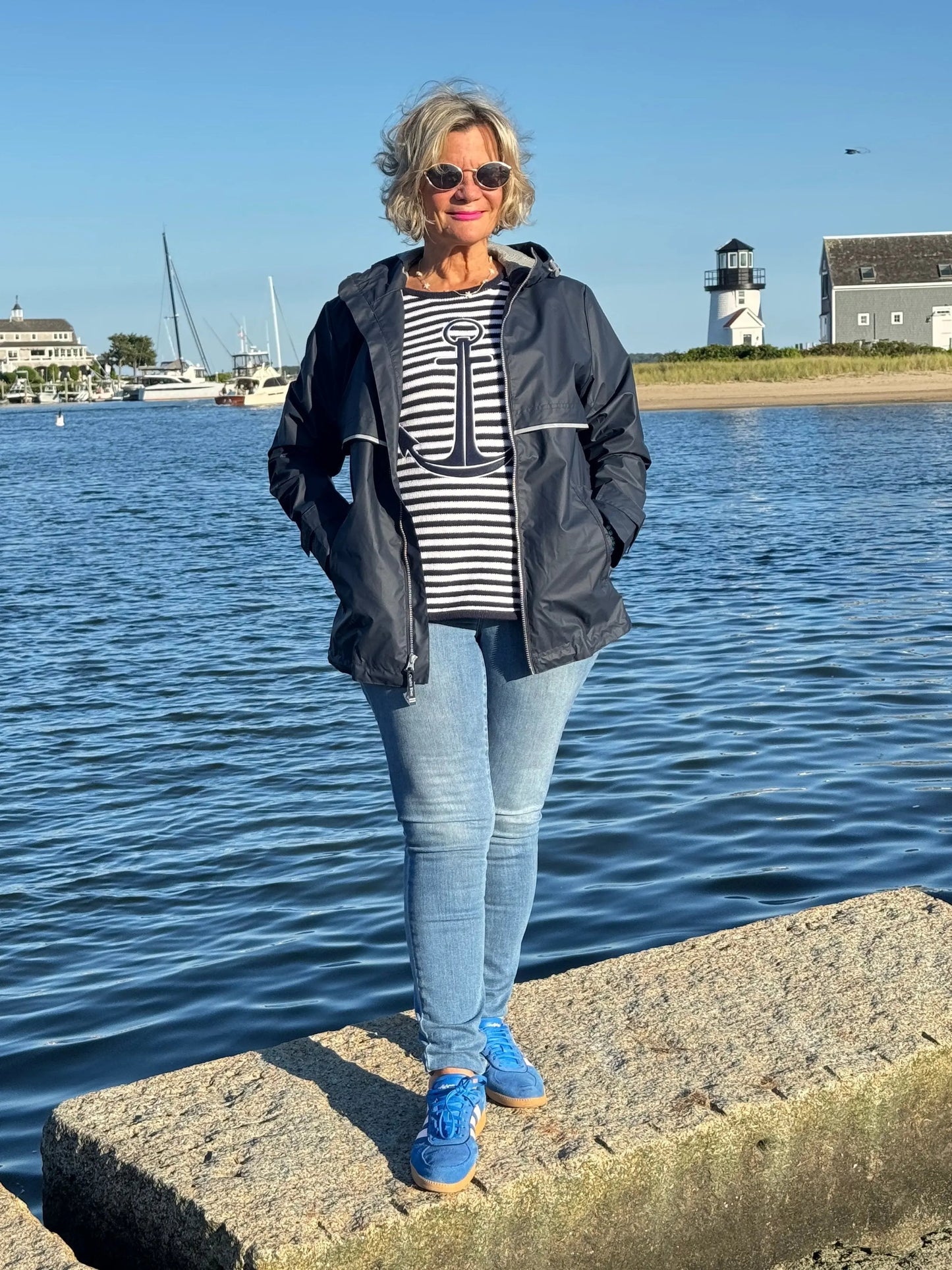 CHENILLE BEACH TIME NAVY CREW SWEATER