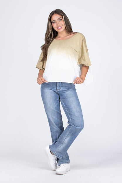 Big Time Play Women's Ombre Oversized Crop Short Sleeve Top