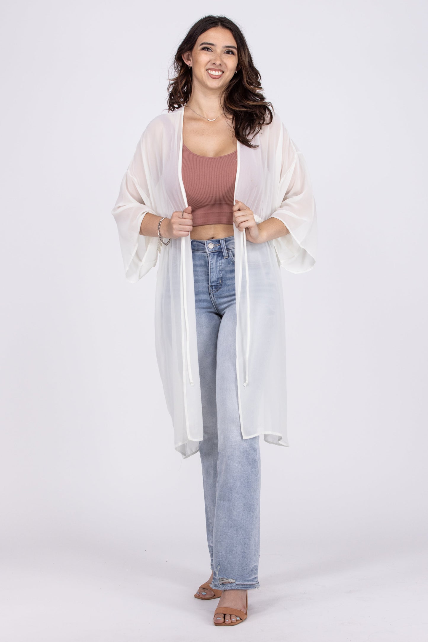 Make Me Feel Special Women's Sheer Front Tie Kimono