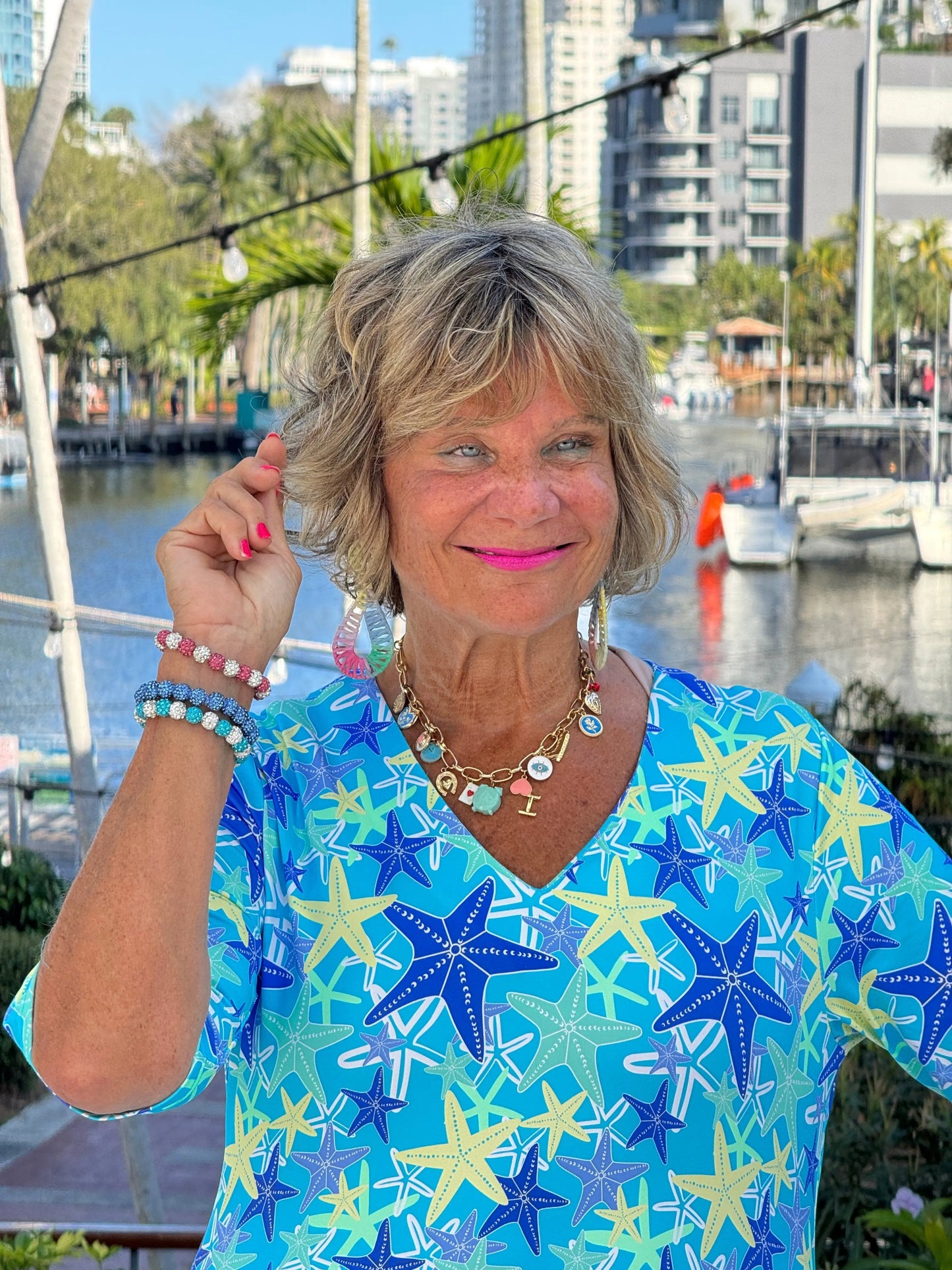 LULU B STARFISH SPLASH ELBOW SLEEVE DRESS