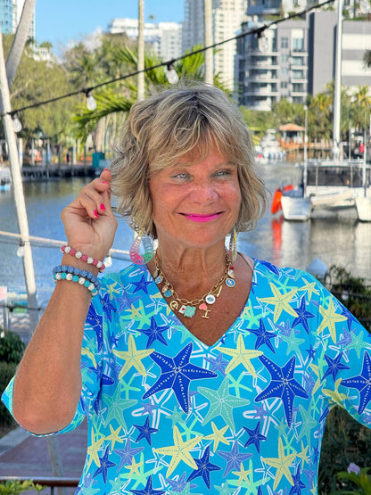 LULU B STARFISH SPLASH ELBOW SLEEVE DRESS