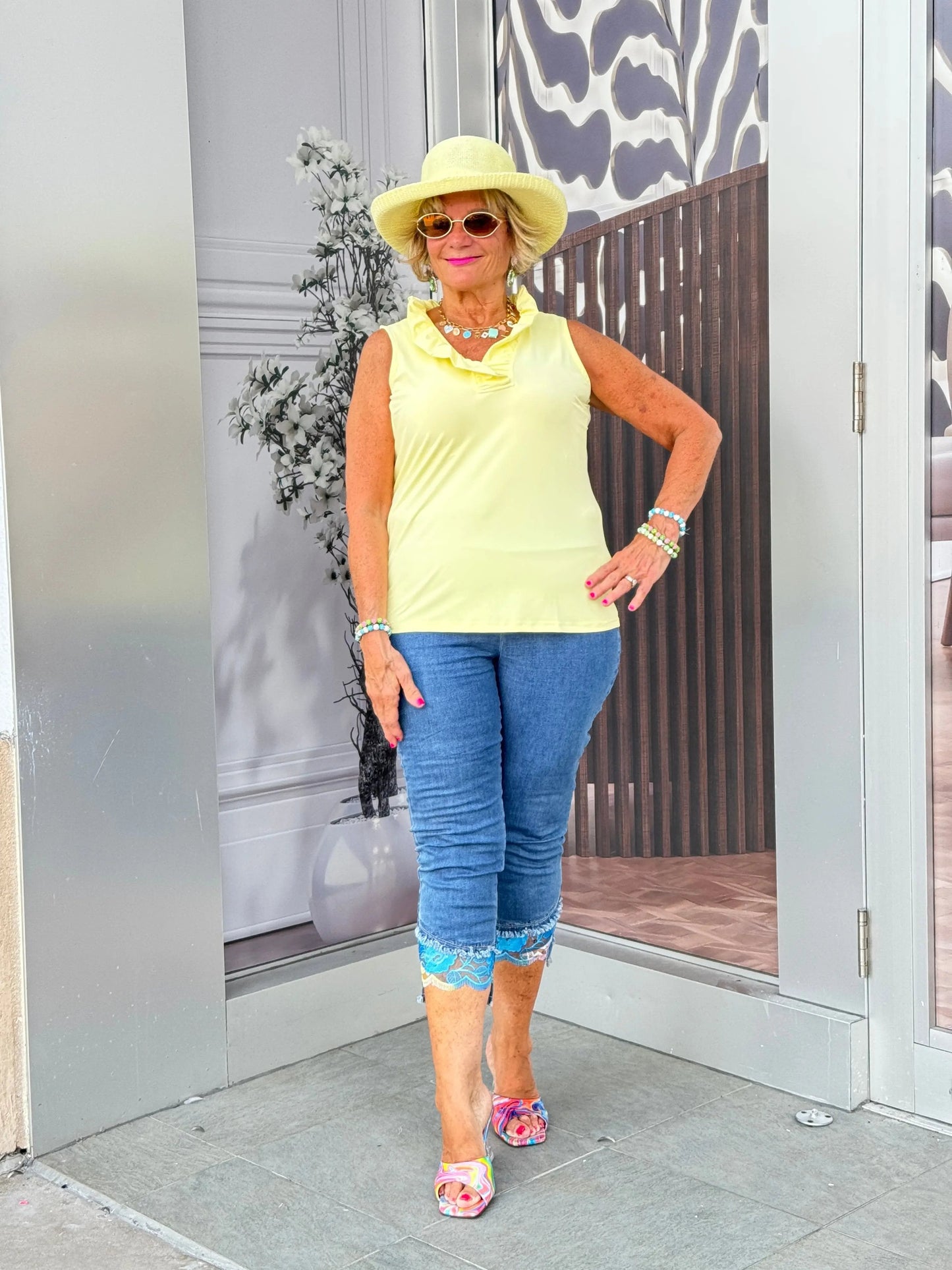 LULU-B CLEAR SUNSHINE SLEEVELESS RUFFLE TOP
