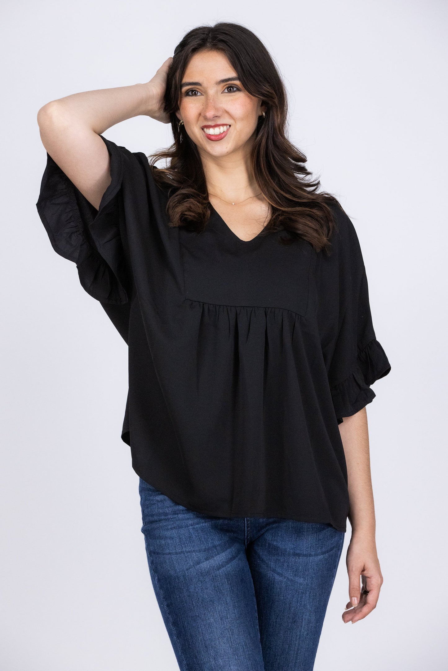 Let Love Flow Women's V-Neck Dolman Ruffled Sleeve Top