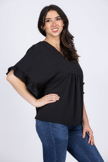 Let Love Flow Women's V-Neck Dolman Ruffled Sleeve Top