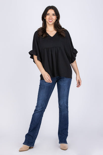 Let Love Flow Women's V-Neck Dolman Ruffled Sleeve Top