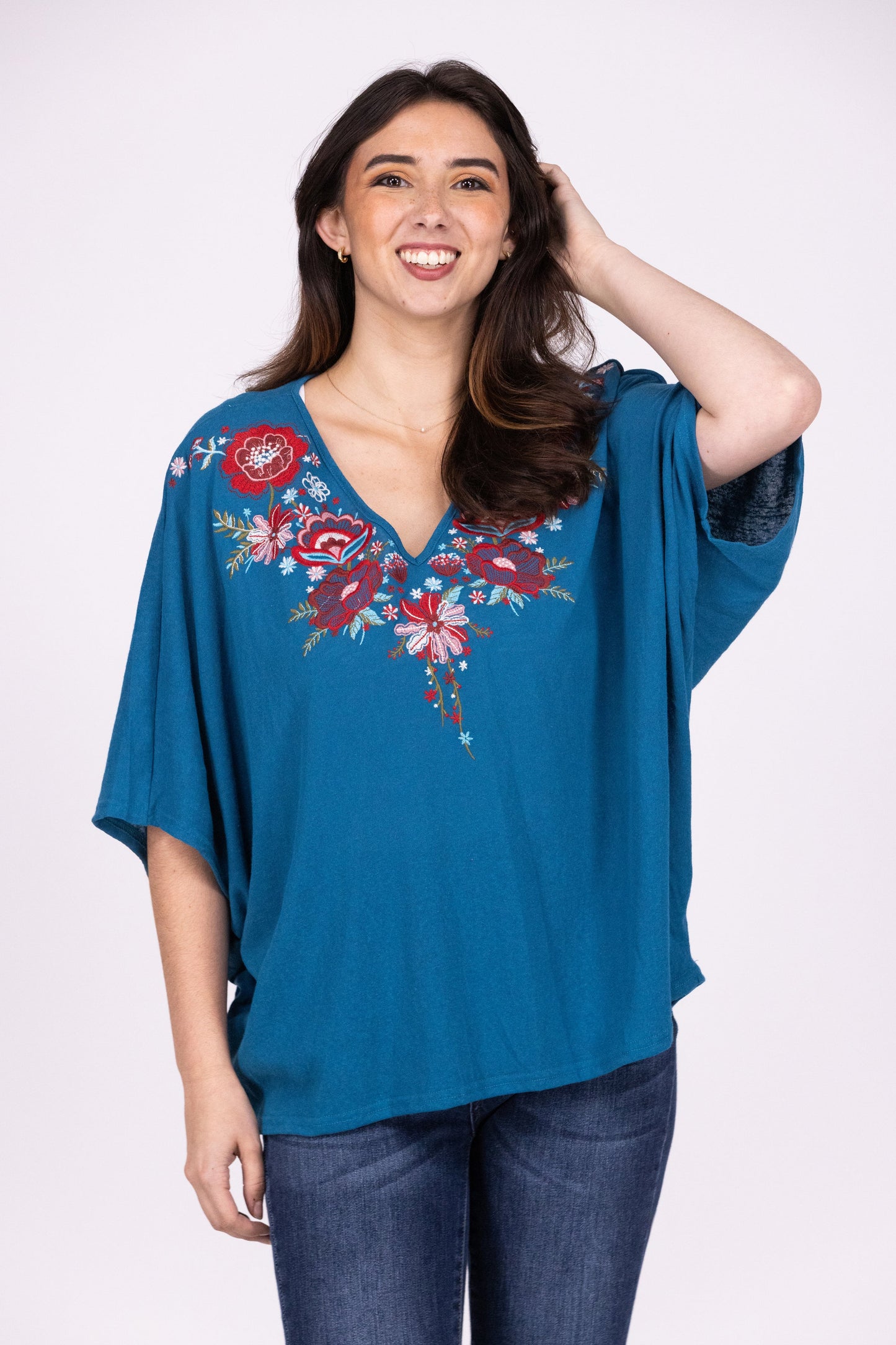 Time To Celebrate Women's Embroidered V-Neck Short Sleeve Top