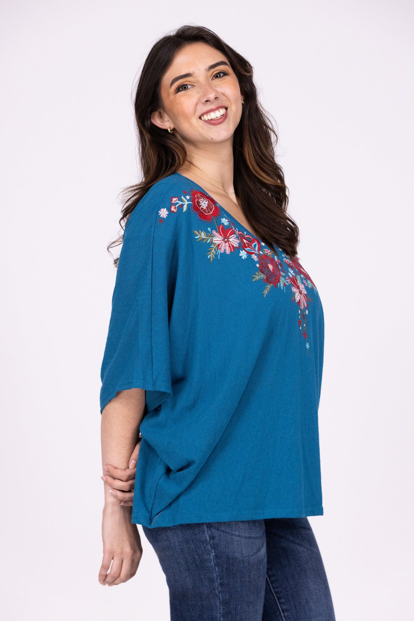 Time To Celebrate Women's Embroidered V-Neck Short Sleeve Top