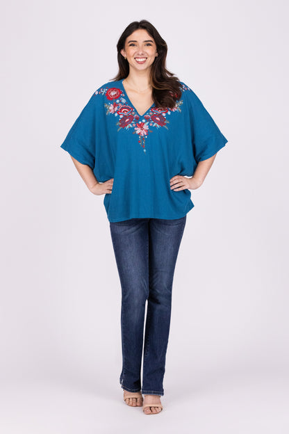 Time To Celebrate Women's Embroidered V-Neck Short Sleeve Top