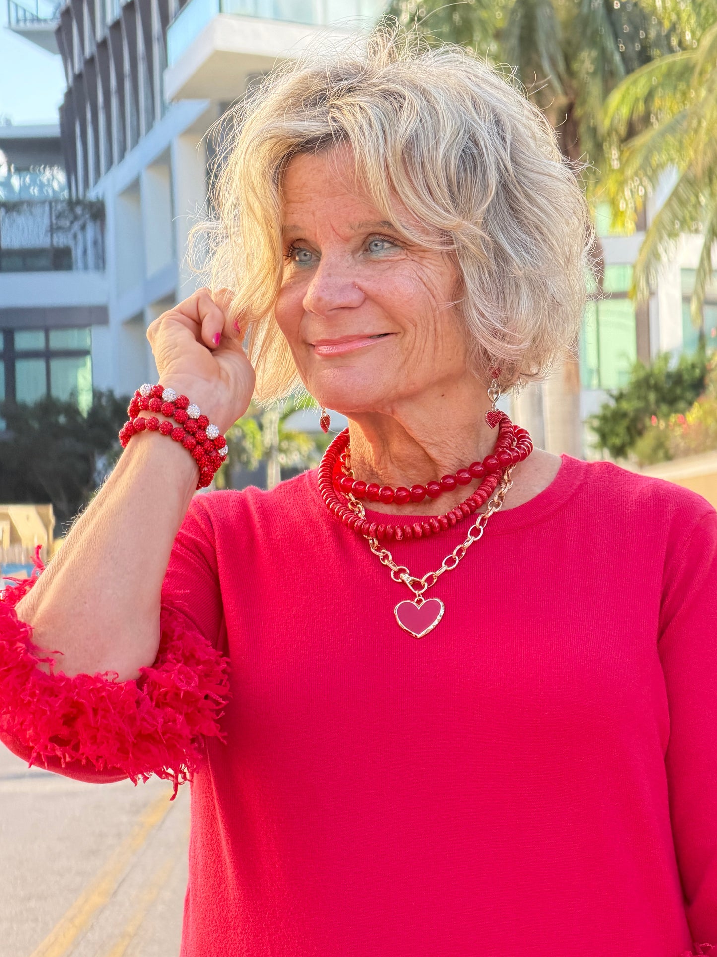 LULU B RED FRINGE CASHMERE TOP