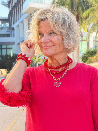 LULU B RED FRINGE CASHMERE TOP