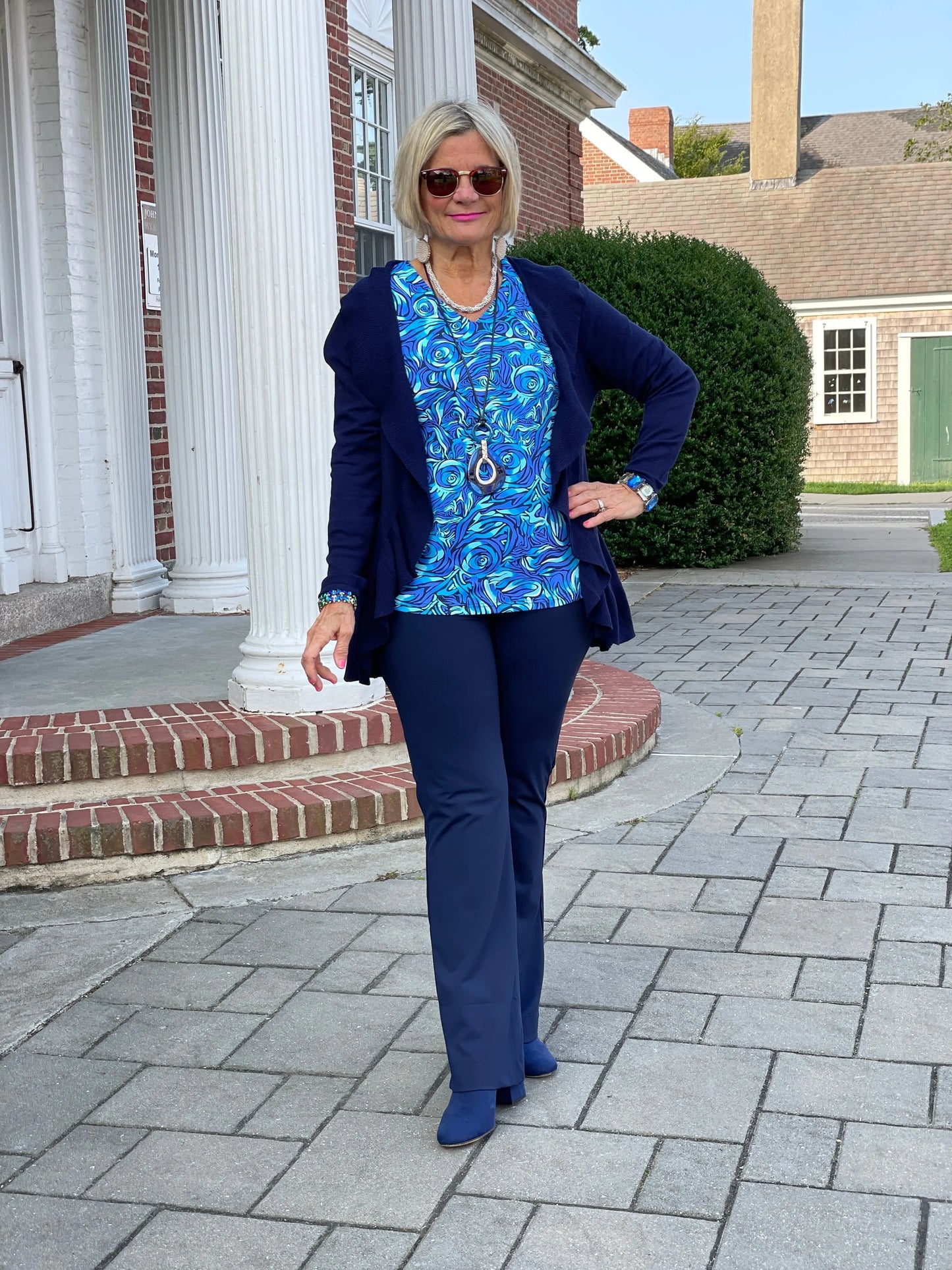 FANTASIA  BLUE V NECK TOP