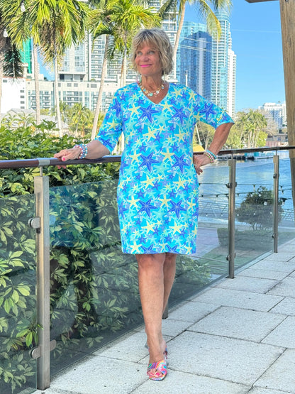 LULU B STARFISH SPLASH ELBOW SLEEVE DRESS