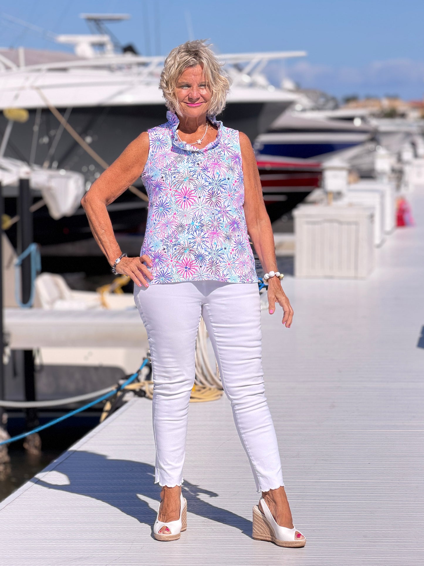 LULU B FIRECRAKER SLEEVELESS RUFFLE TOP