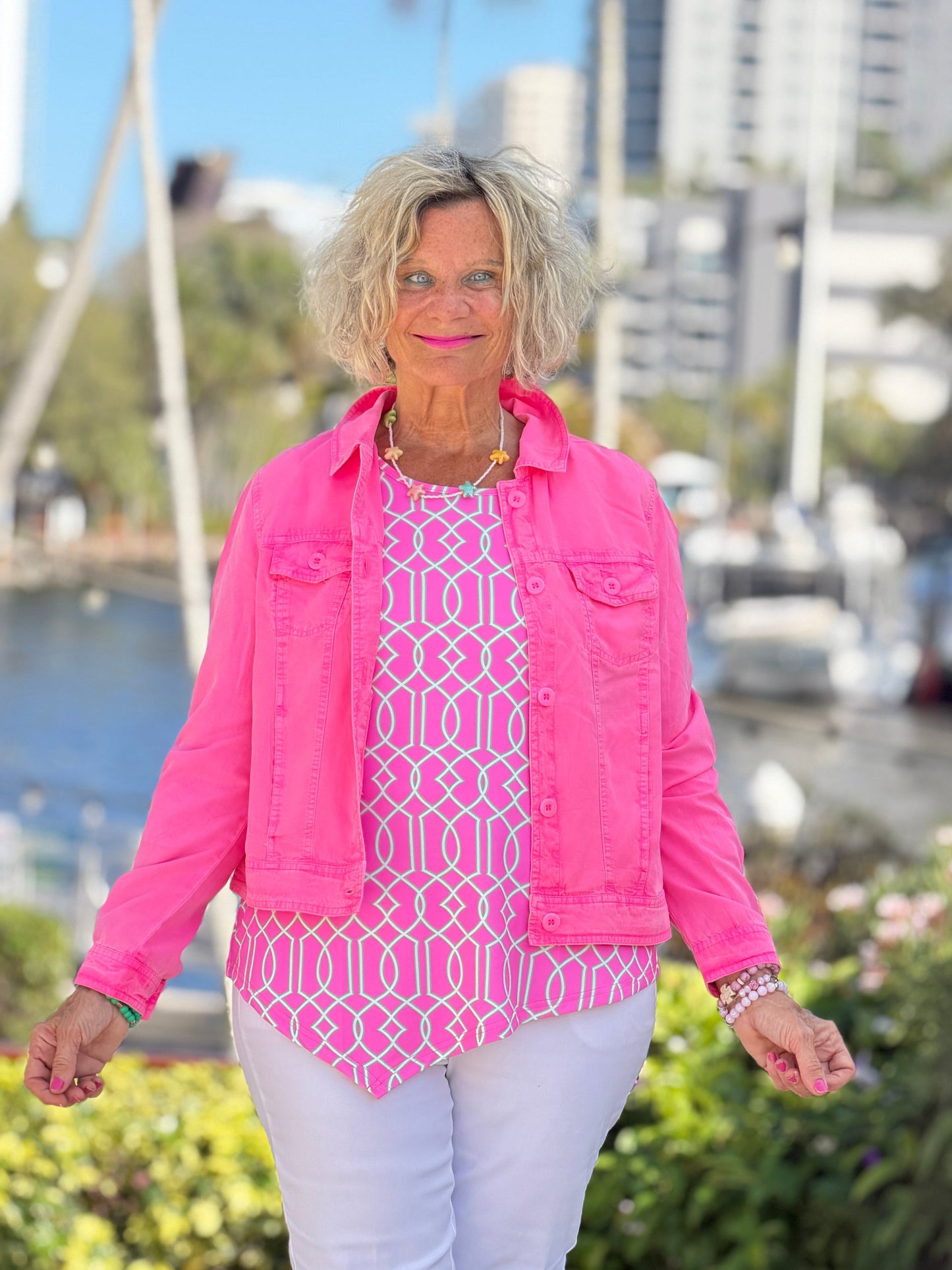 LULU B PALM BEACH LATTICE ASYMMETRIC TOP