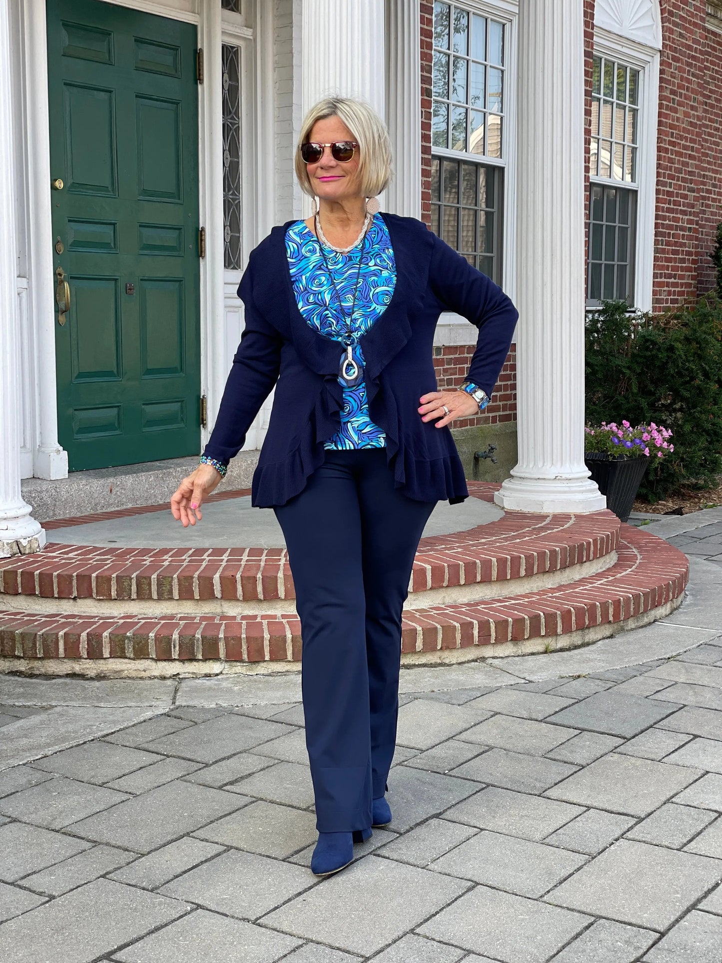 FANTASIA  BLUE V NECK TOP