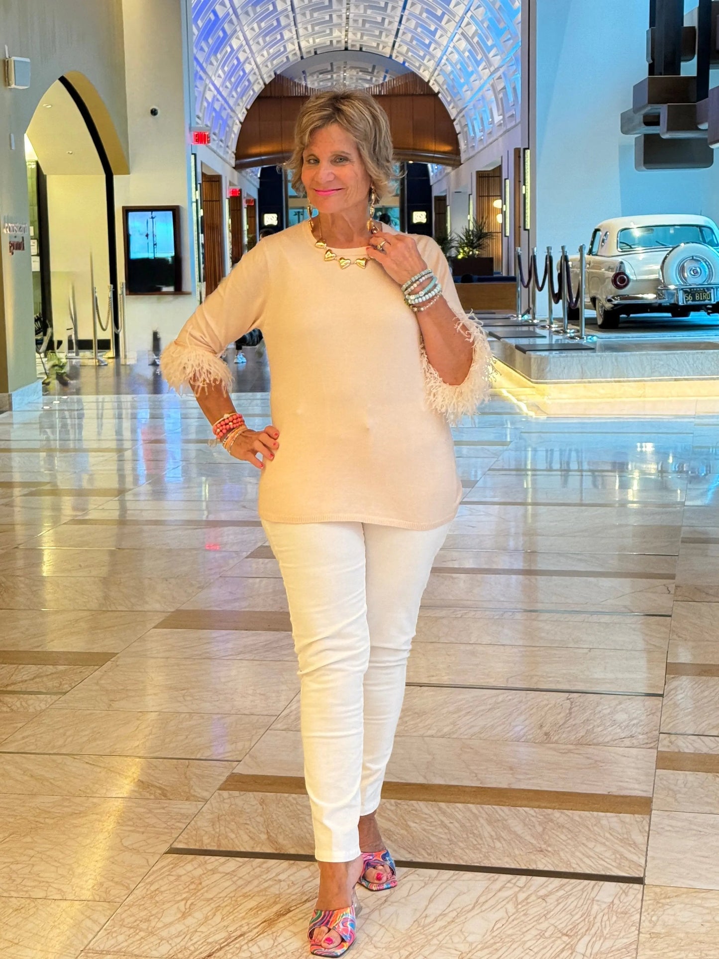 LULU-B BLUSH CASHMERE FANCY FRINGE TOP