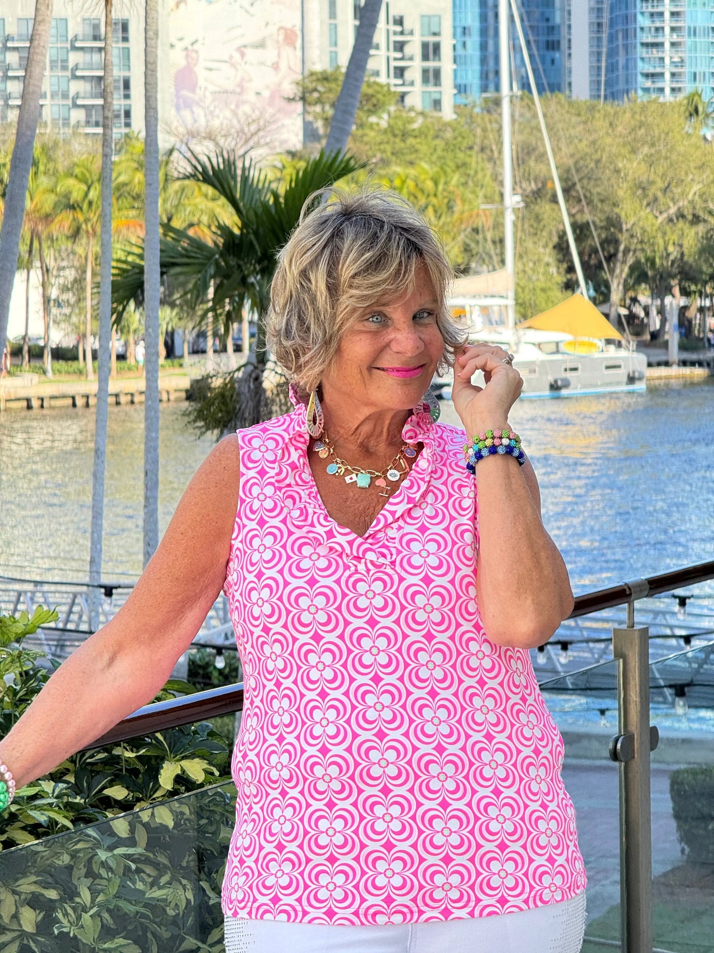 LULU B TROPIC PETALS SLEEVELESS RUFFLE TOP