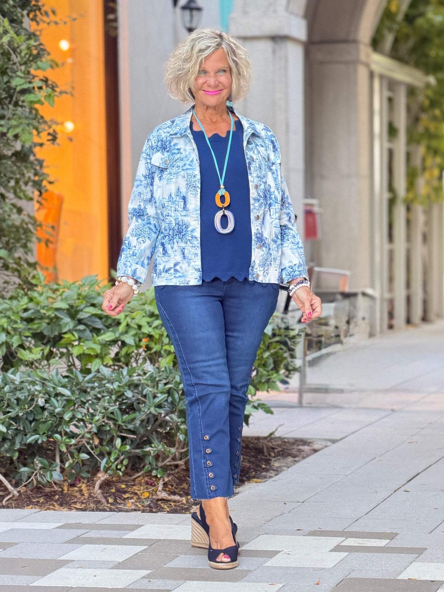 Ethyl Capri Button Crop - Solar Flare