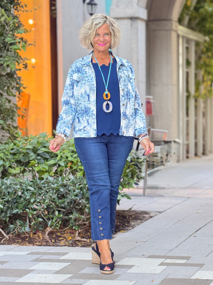 Ethyl Capri Button Crop - Solar Flare