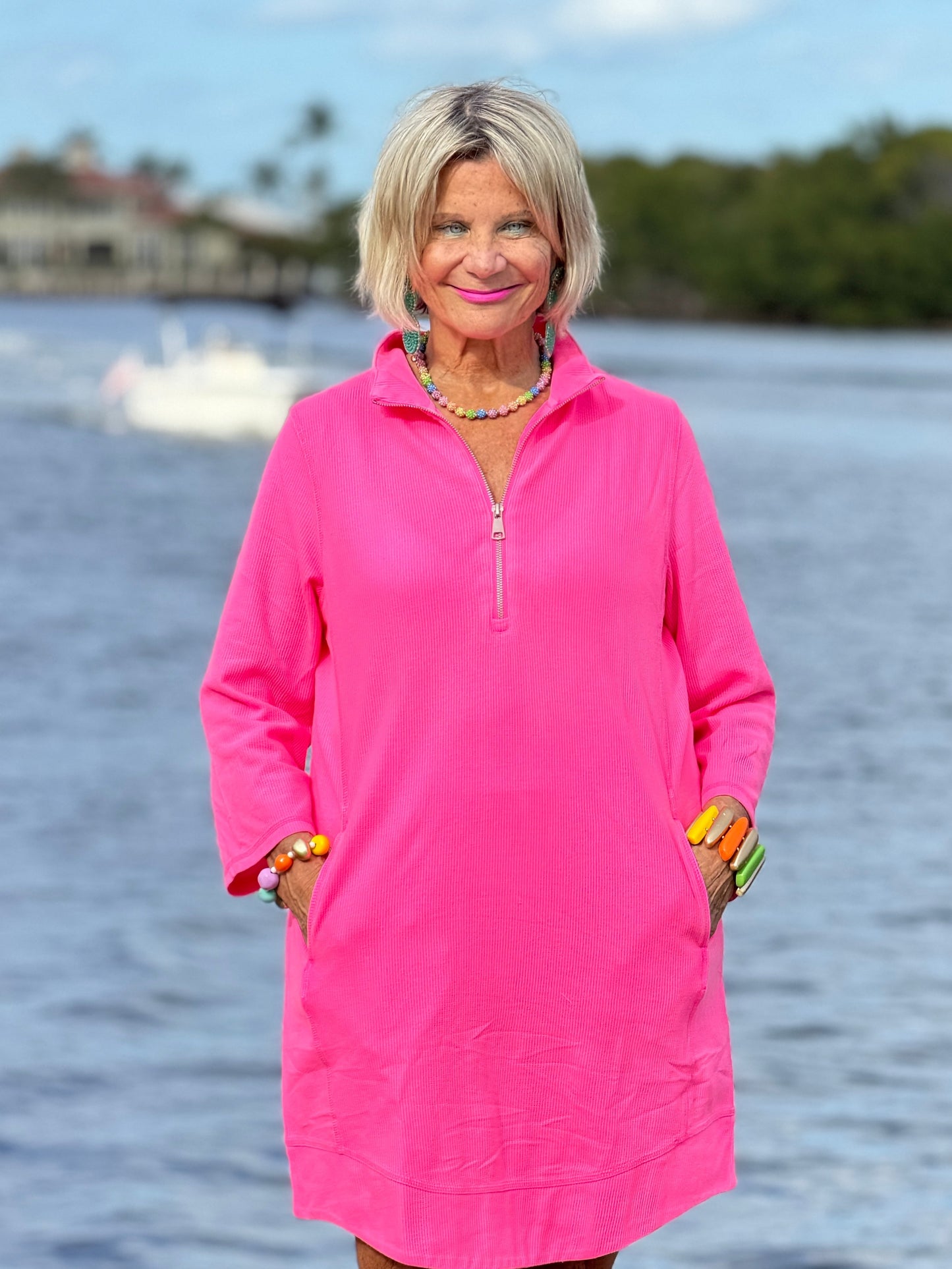 LULU-B HOT PINK TEXTURED DRESS