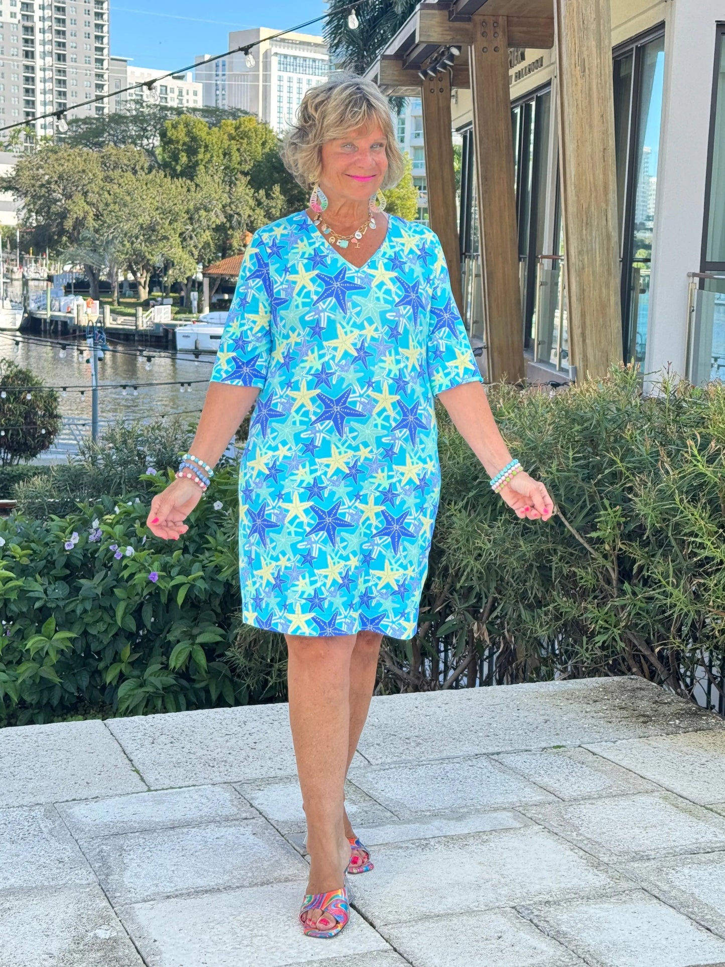 LULU B STARFISH SPLASH ELBOW SLEEVE DRESS