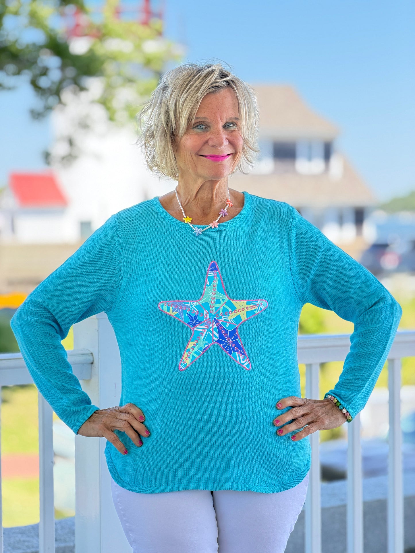 BEACH  CLUB AQUA STARFISH SWEATER