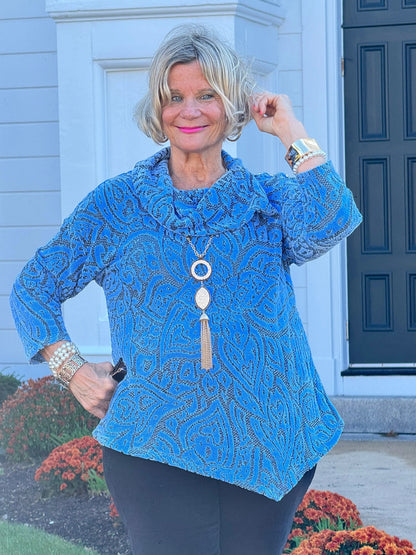 HOLIDAY BLUE JACQUARD TOP