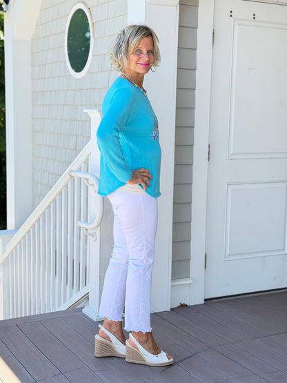 BEACH CLUB AQUA SAILBOAT SWEATER