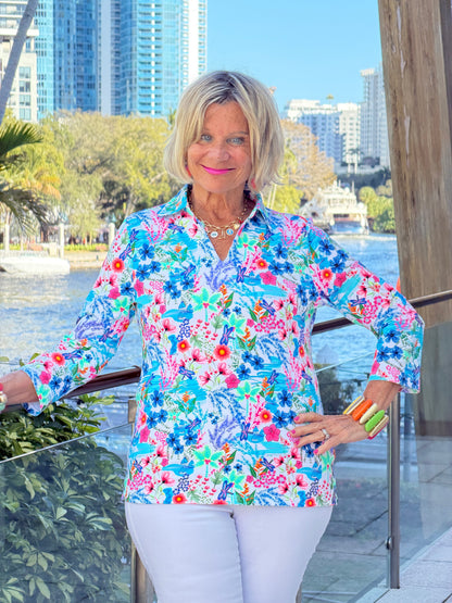 LULU B PARADISE GARDEN COLLAR SLEEVE TOP