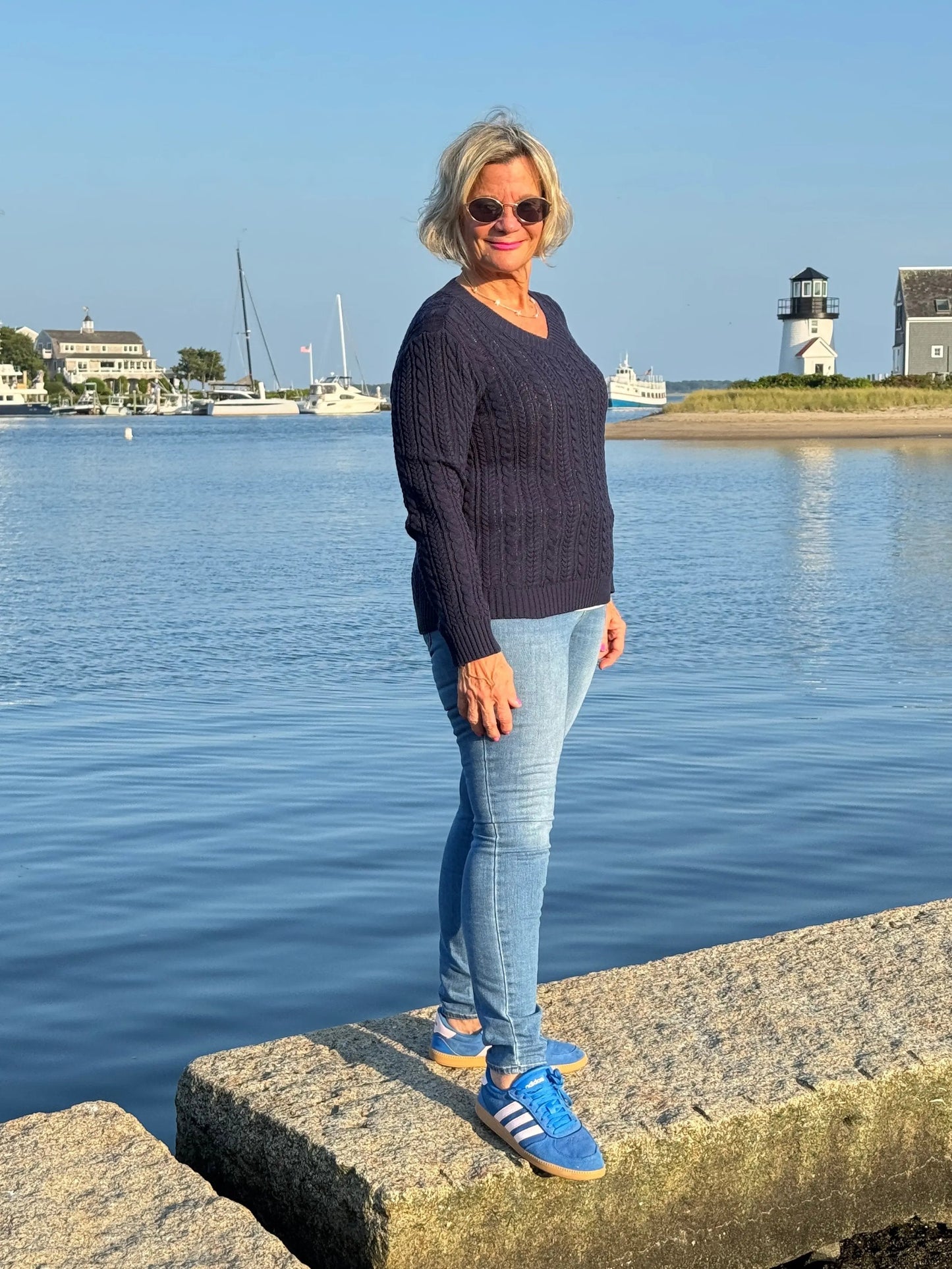 LULU-B NAVY CABLE CREW NECK SWEATER