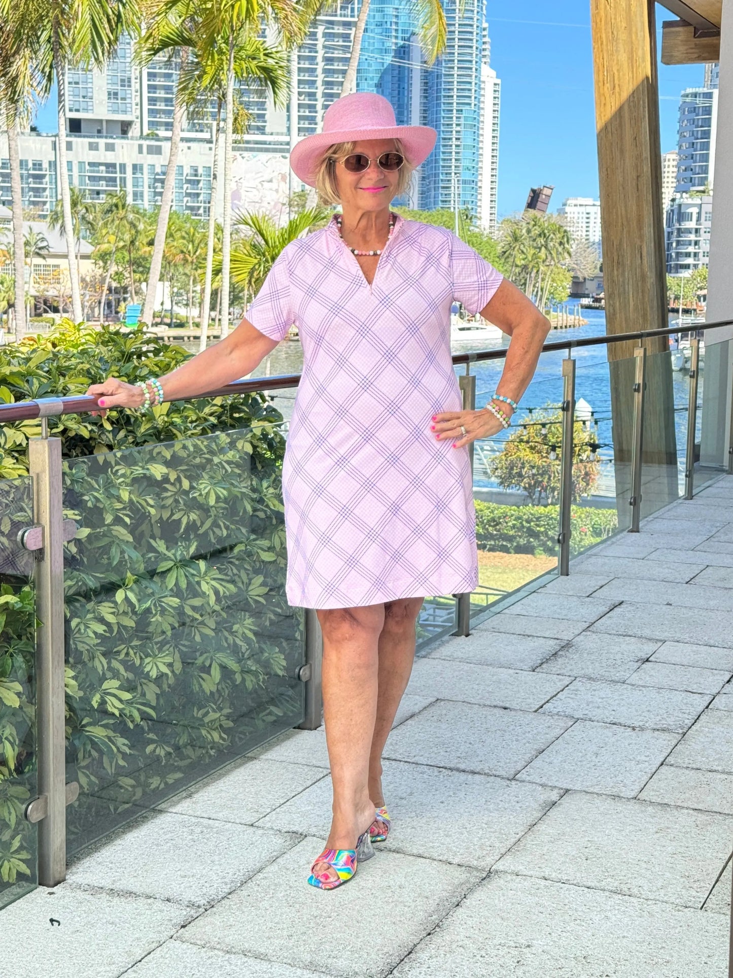 LULU B PINK CHIC HALF ZIPPER SHORT SLEEVE DRESS