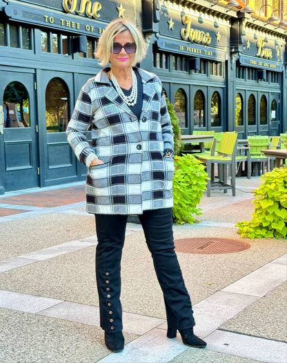 Ethyl Luxe Check Knit Jacket - Trooper