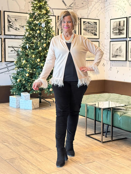 LULU-B BLUSH CASHMERE FRINGE CARDIGAN