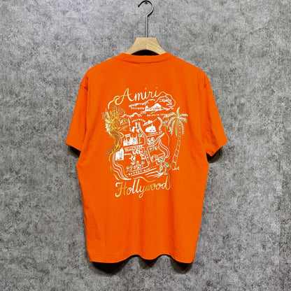 Amiri t shirts hollywood golden dragon printing short sleeve