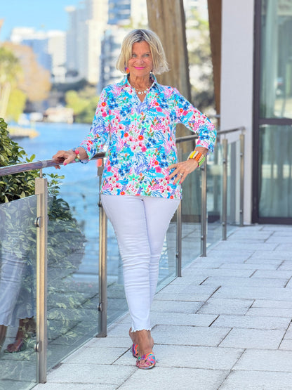 LULU B PARADISE GARDEN COLLAR SLEEVE TOP