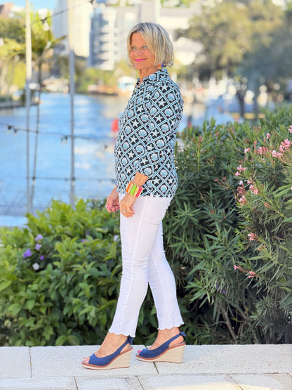 LULU B OCEAN TREASURES COLLAR SLEEVE TOP