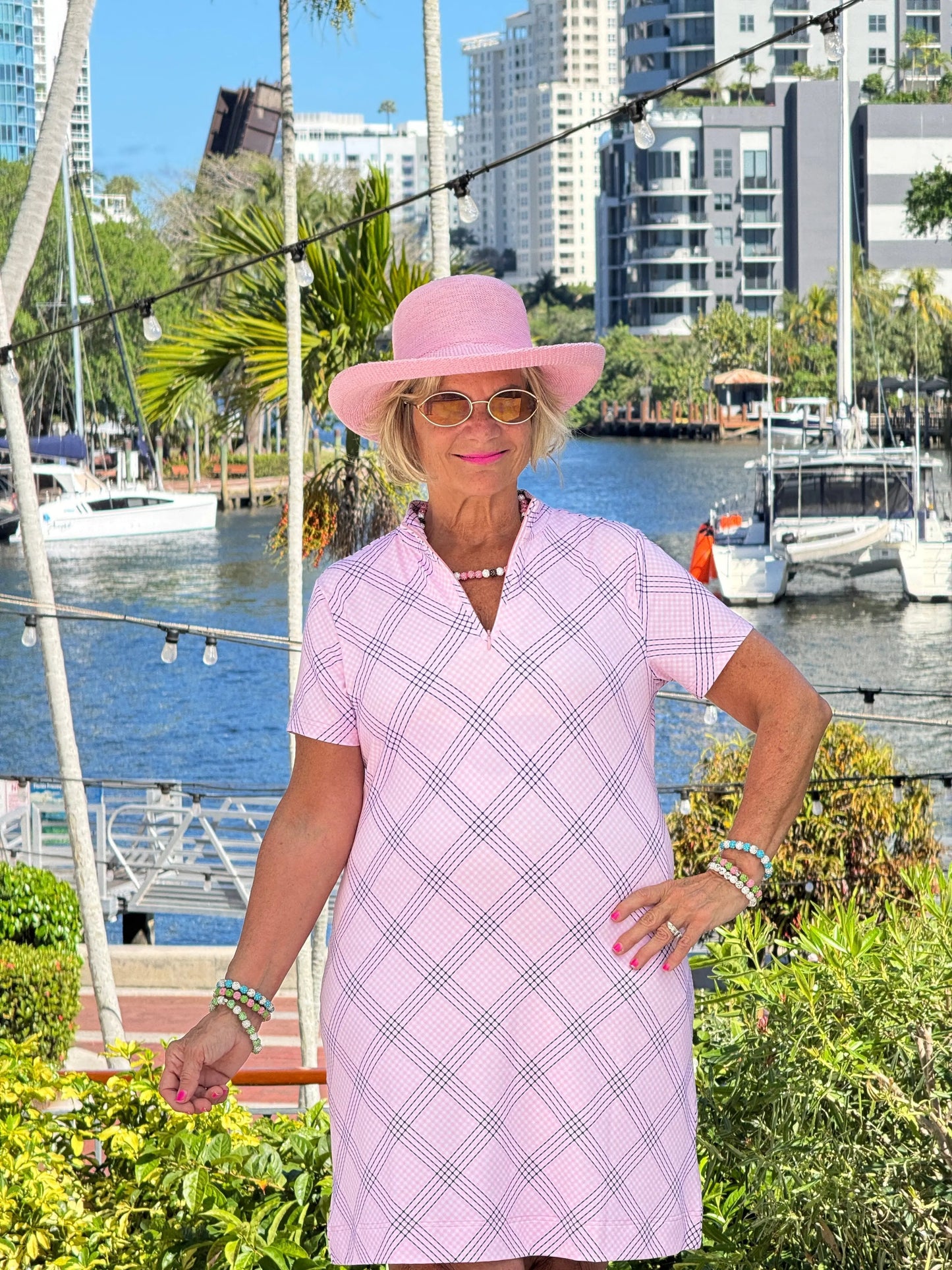LULU B PINK CHIC HALF ZIPPER SHORT SLEEVE DRESS