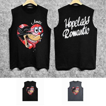 Amiri tank top heart wolf head printing