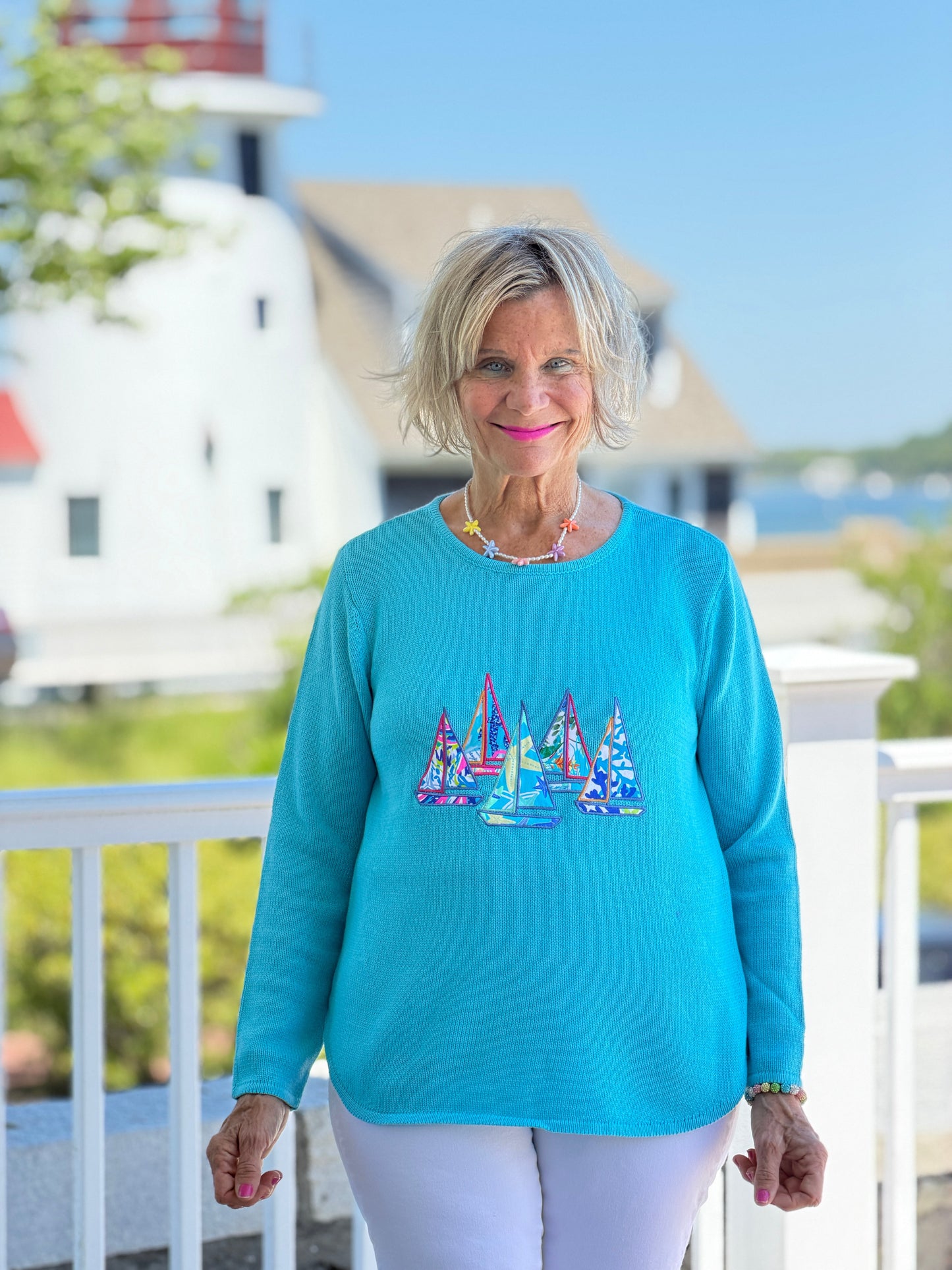 BEACH CLUB AQUA SAILBOAT SWEATER