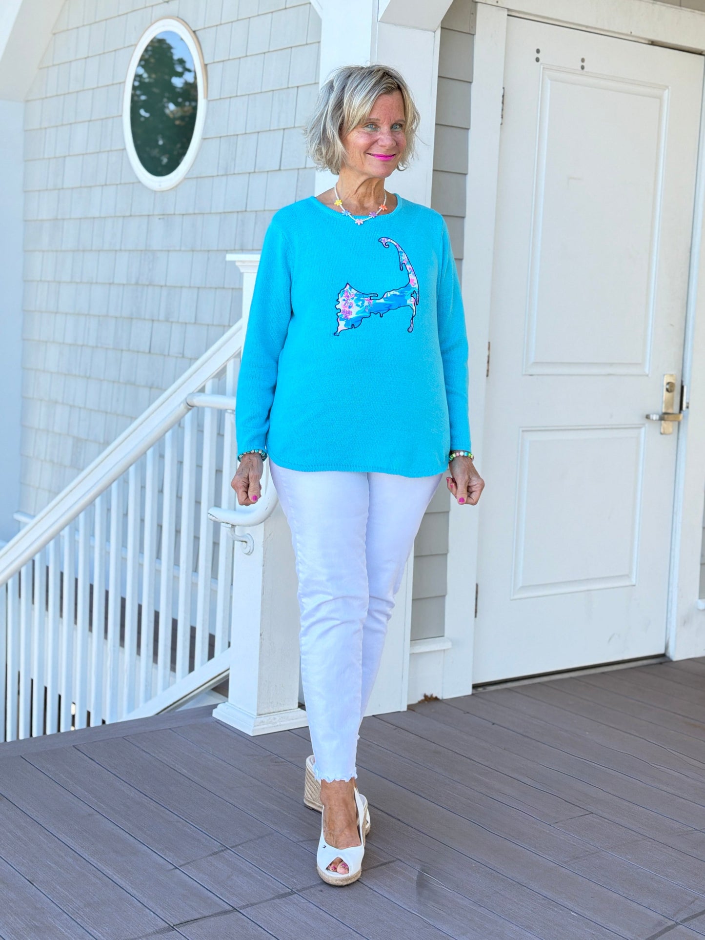 BEACH CLUB AQUA CAPE COD MAP SWEATER