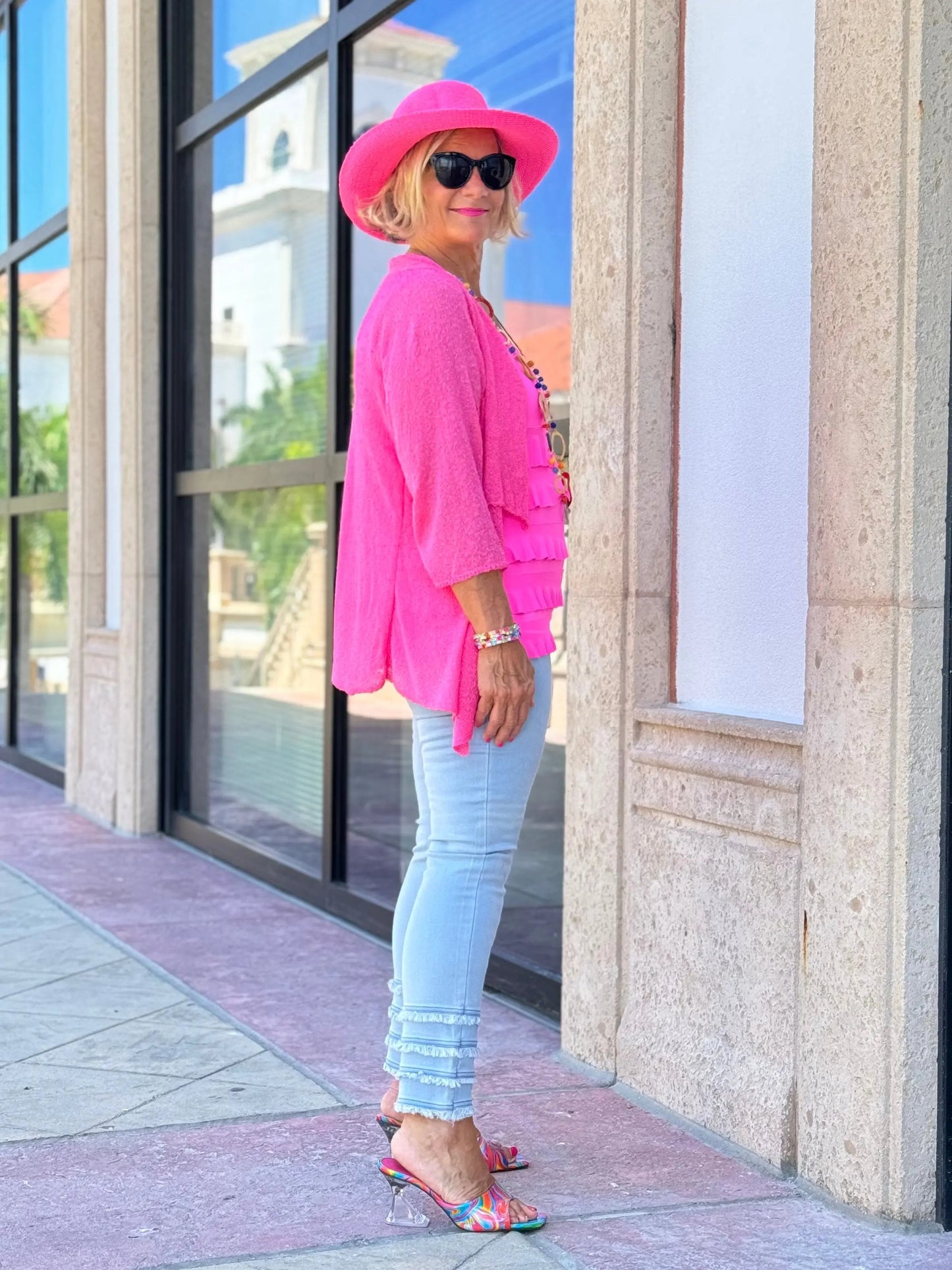 HOT PINK MESH RUFFLE WRAP