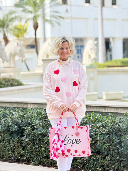 Glitter Trim Chenille Heart Valentine Sweatshirt